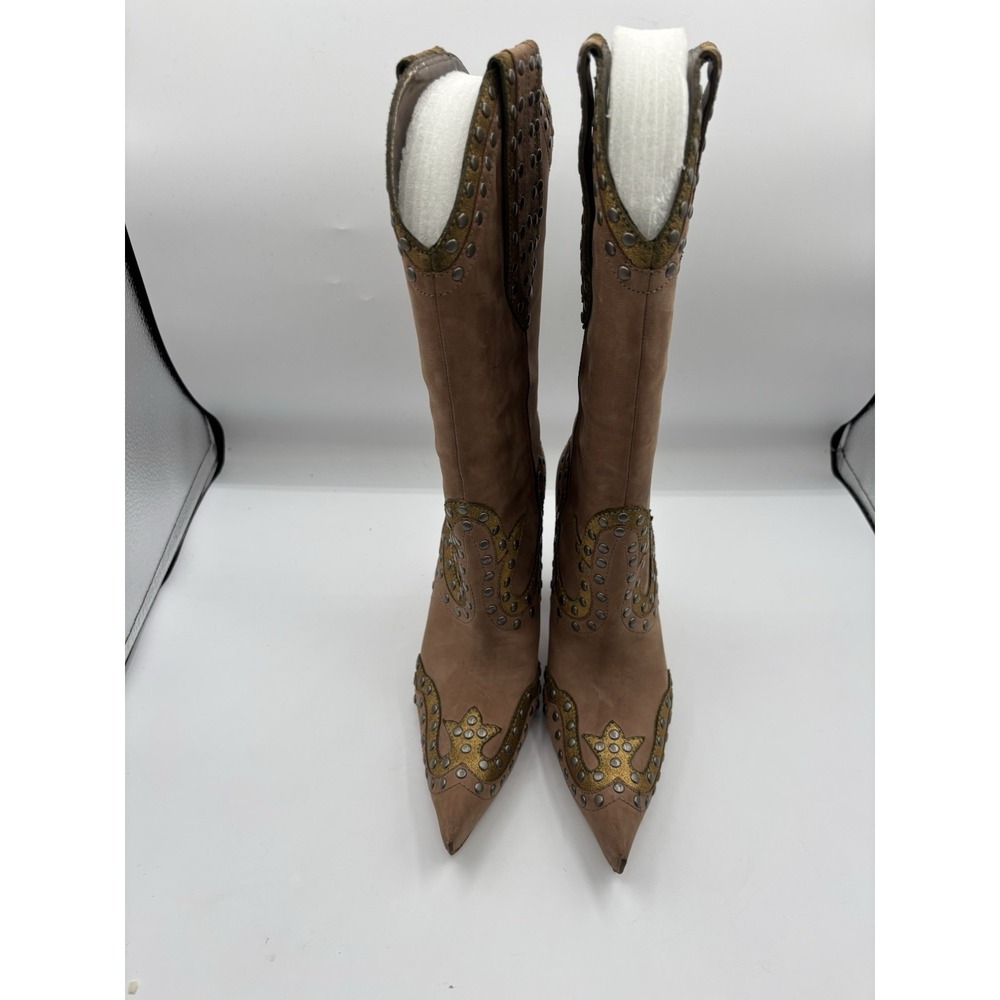G Series Cole Haan Studded Pointed Toe Western Boots Brown Gold Glendo Boot 6.5B - Picture 5 of 14